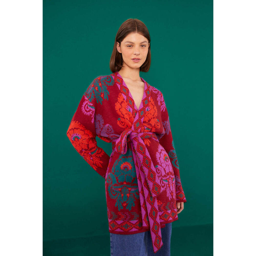 FarmRio Burgundy Amulet Cardigan